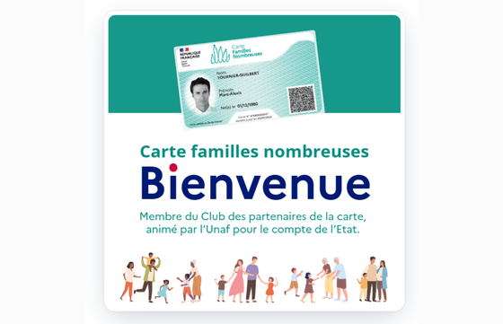 Autocollant que les enseignes partenaires peuvent coller sur la vitrine de leur magasin pour afficher leur appartenance au club des partenaires de la carte familles nombreuses